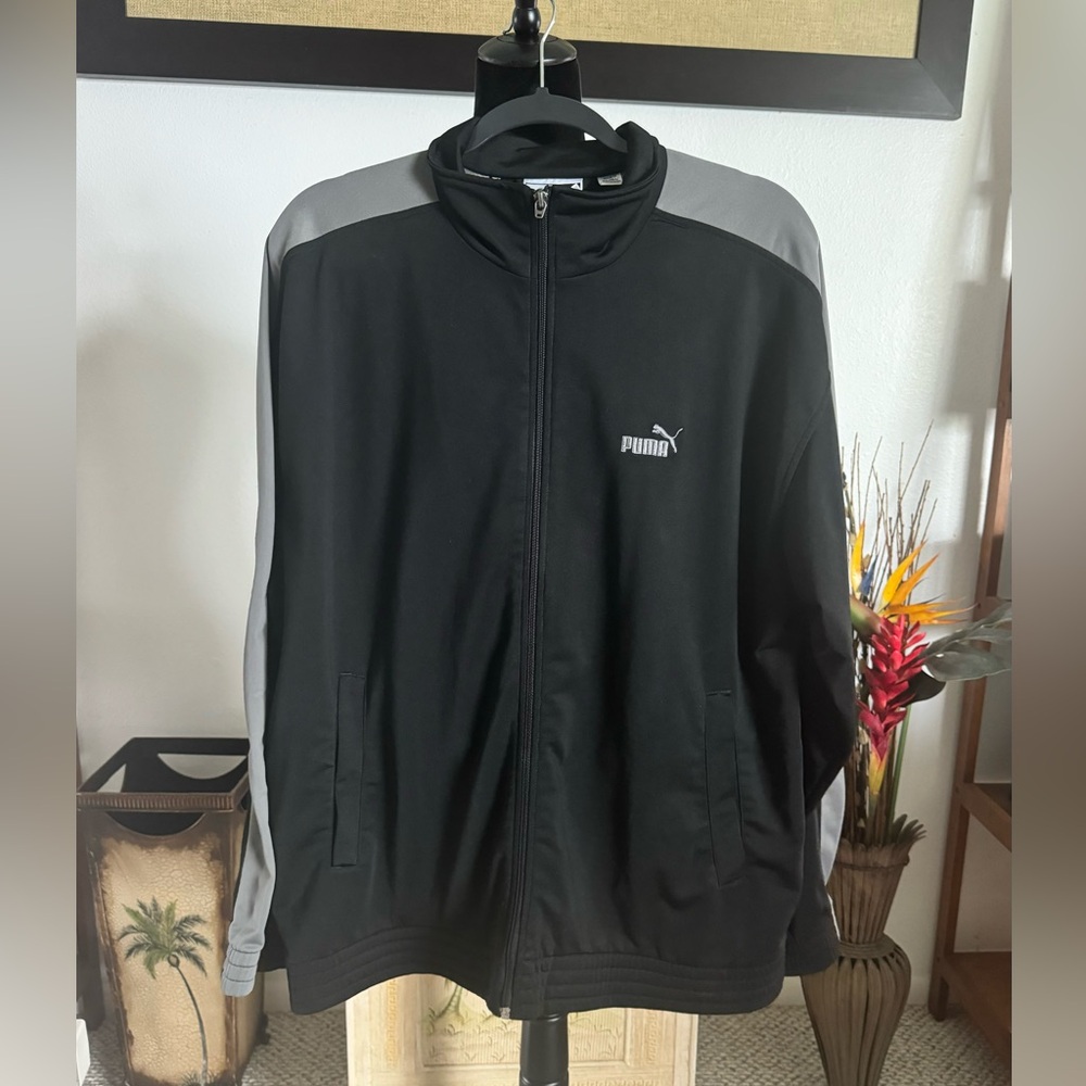 PUMA Men's Track Jacket Black with Gray 3" Strip down the Arm Large
